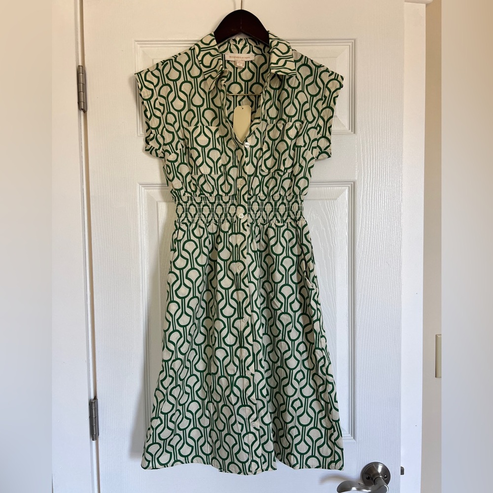 Monteau Green and Cream Geometric Dress